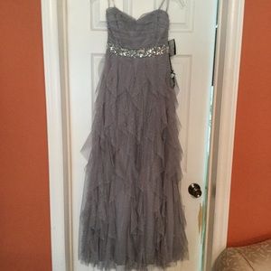 Grey ruffle prom dress